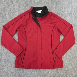Nike Golf Jacket Womens Medium Red Black Windbreaker Raincoat Zip Up Pockets M
